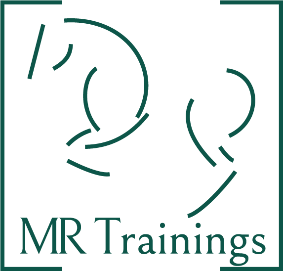Groen lijnlogo van MR Trainings met een gestileerde paardenhoofd en de tekst 'MR Trainings'